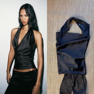 Zara black satin halter top
